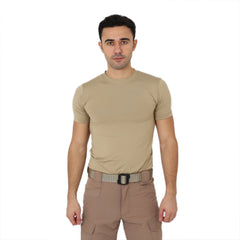 Beige Short Sleeve Sport Thermal Microfiber T-shirt