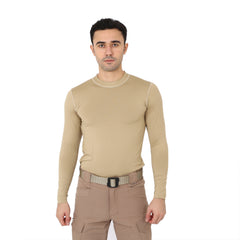 Beige Long Sleeve Sports Thermal Microfiber T-shirt