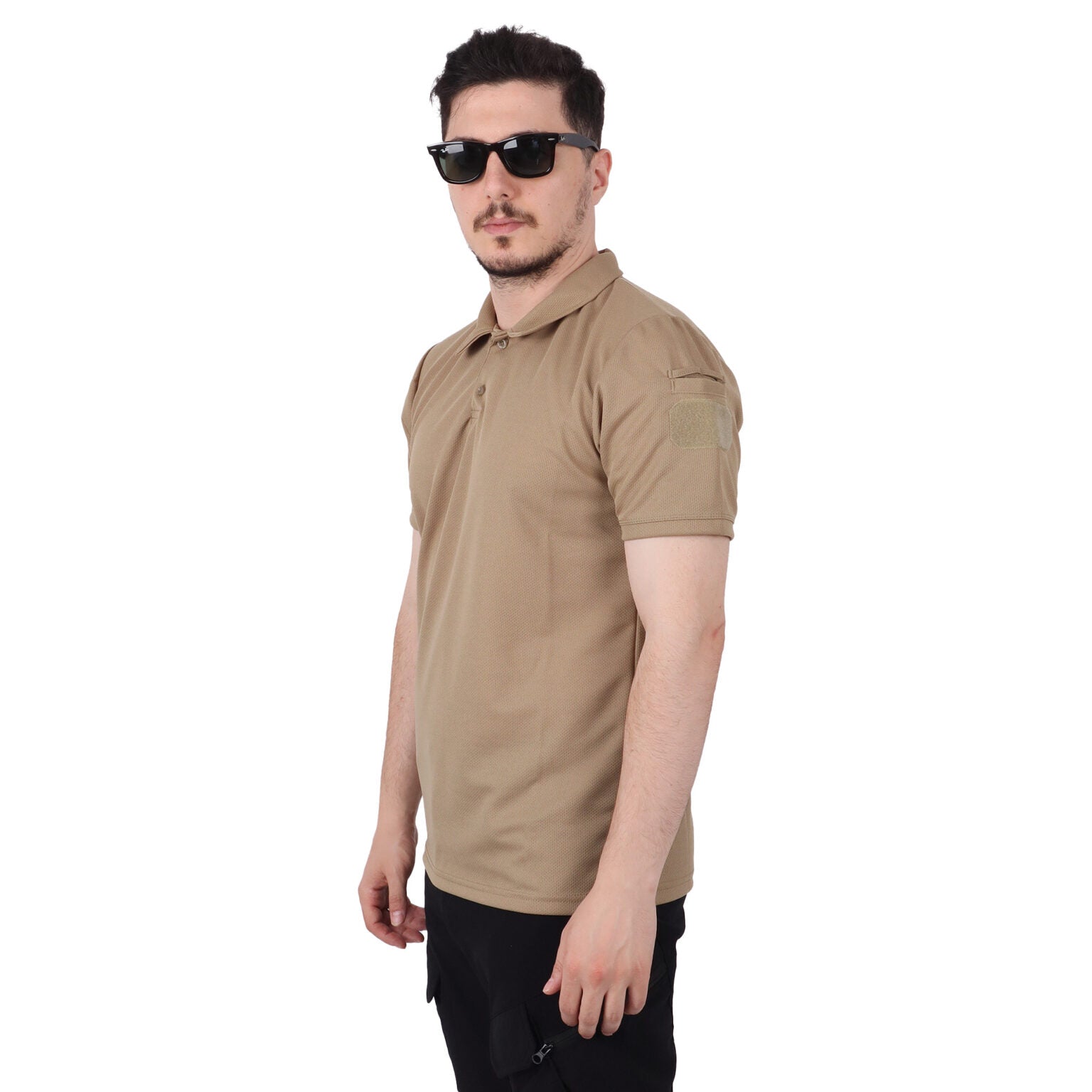 Beige Tactical Collared T-Shirt with Veil Area