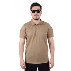 Beige Tactical Collared T-Shirt with Veil Area