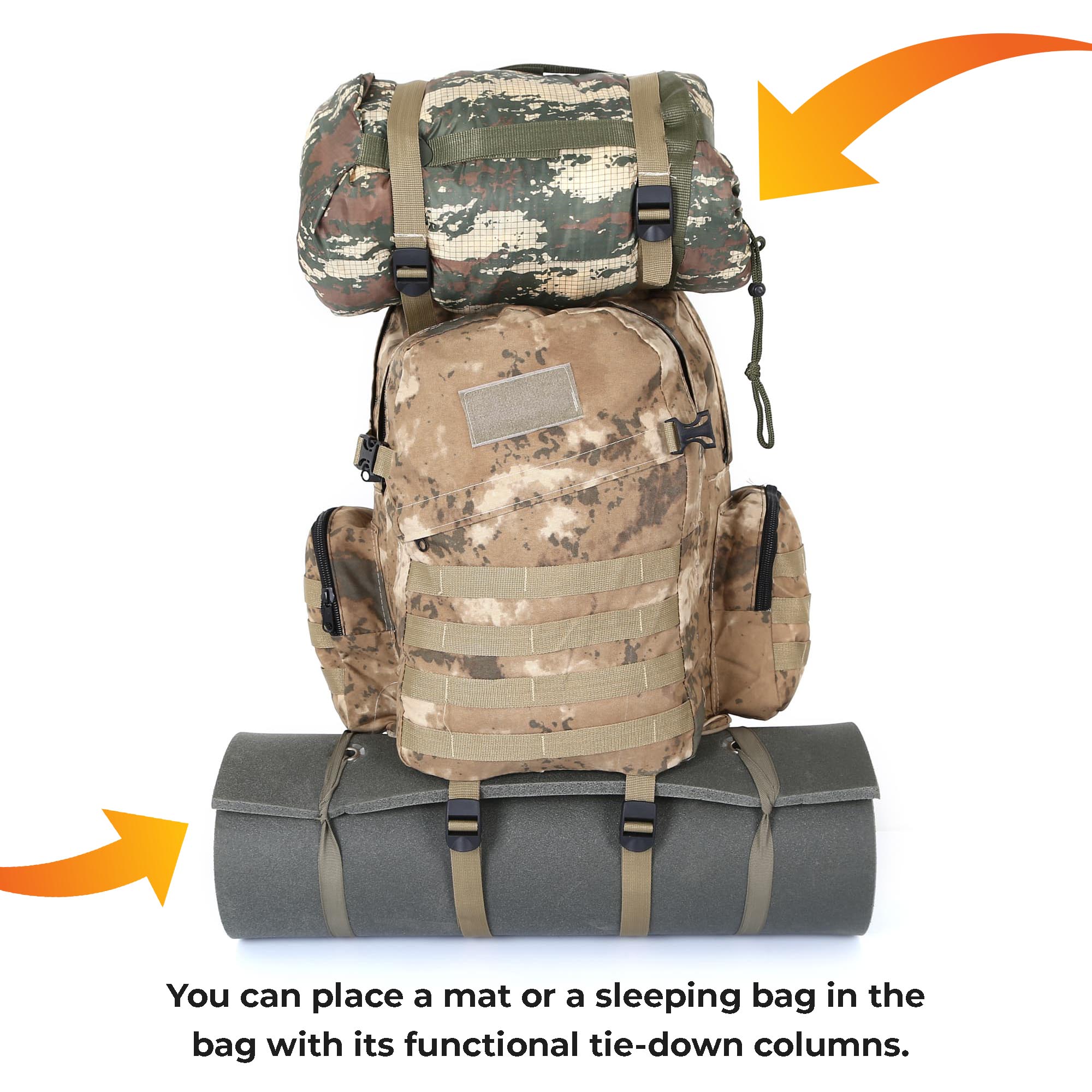 Khaki Camping Hike Trekking Backpack - 75 Liter Bag