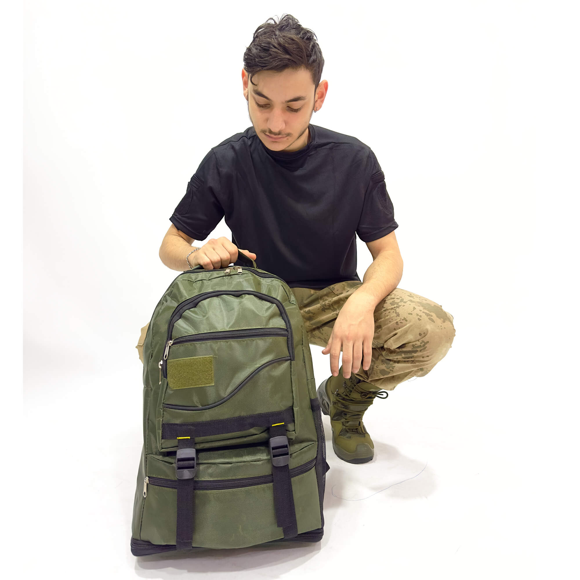 Khaki Volume Expandable Mountaineer Camper Backpack - 55+10 Liter Bag