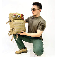 Beige Tactical Sports Backpack with Pec Area - 50 Liter Bag