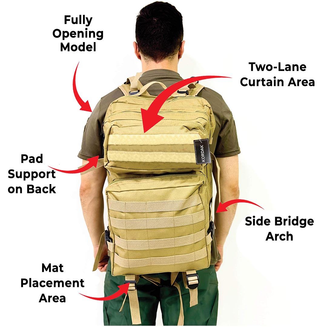 Black Tactical Sports Backpack with Pec Area - 50 Liter Bag
