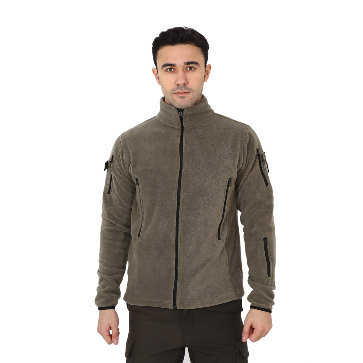 Light Khaki Tactical Fleece Cardigan Vest Coat Jacket