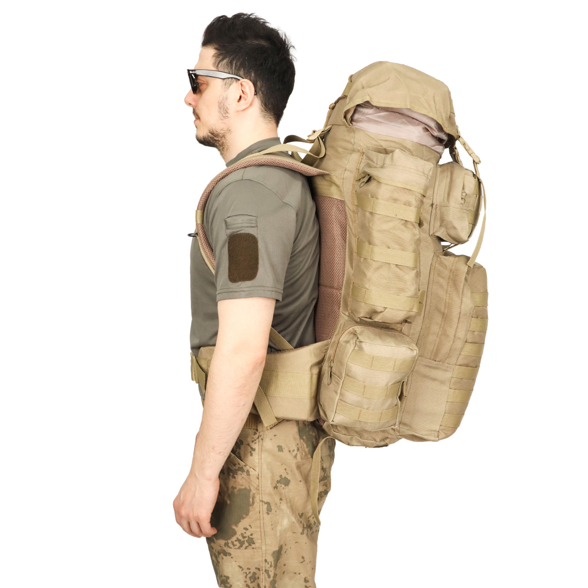 Beige Large Camping Military Operation Backpack - 110 Liter Bag