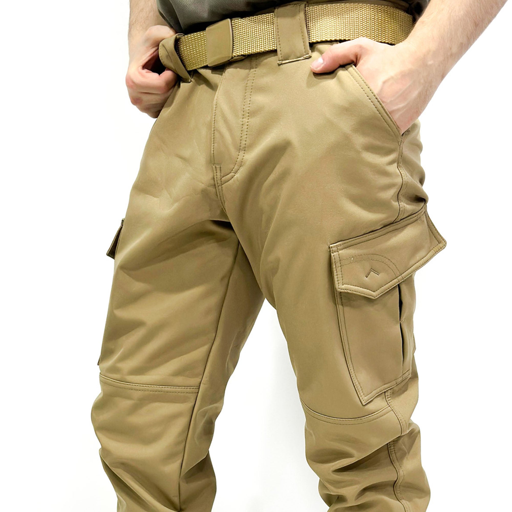 Wind-Waterproof Beige Softshell Pants - Fleece Inside