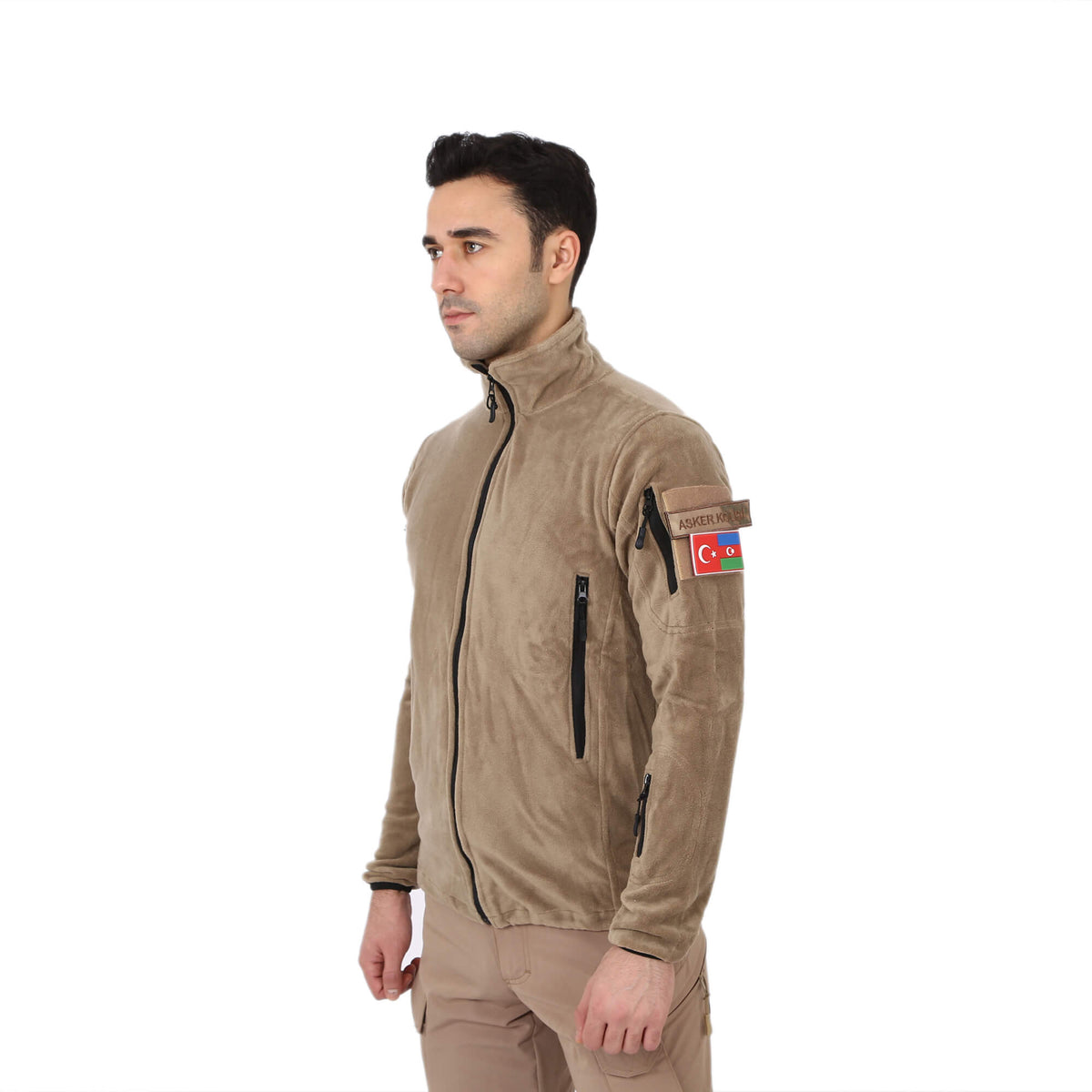 Beige Tactical Fleece Cardigan Vest Coat Jacket