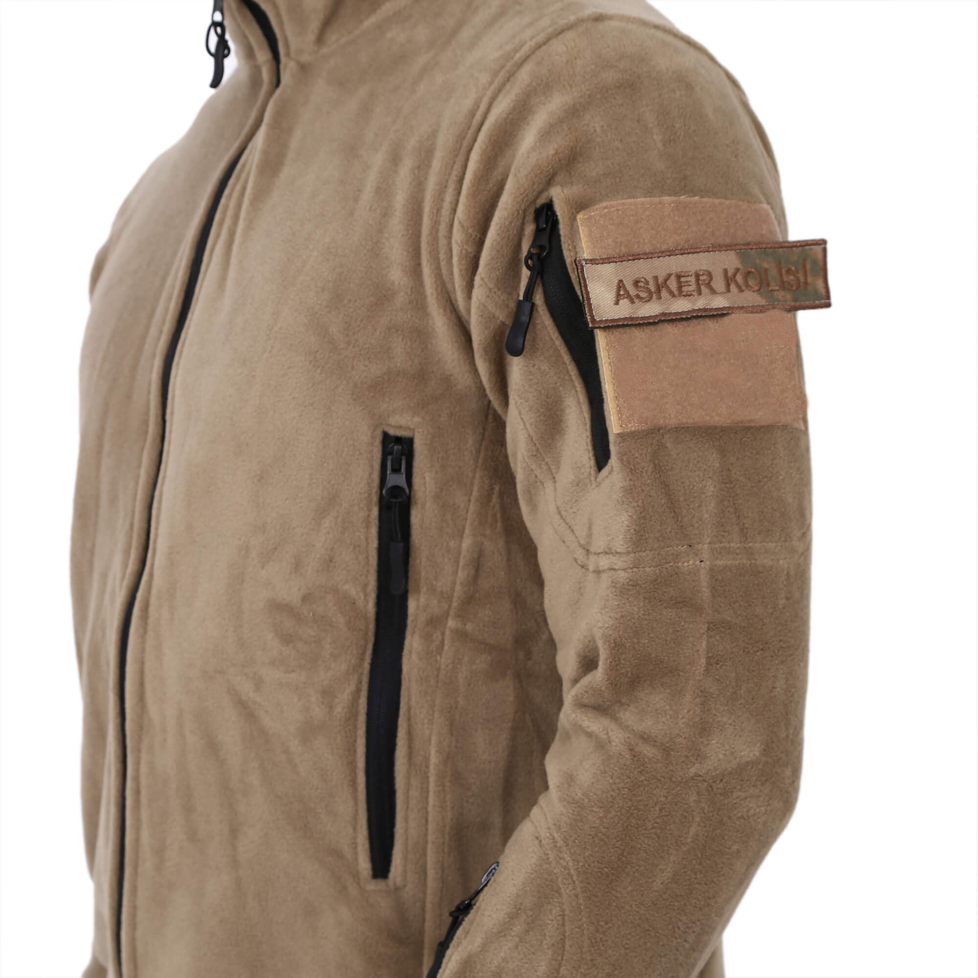 Beige Tactical Fleece Cardigan Vest Coat Jacket