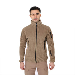 Beige Tactical Fleece Cardigan Vest Coat Jacket