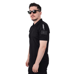 Black Tactical Collared T-Shirt with Veil Area