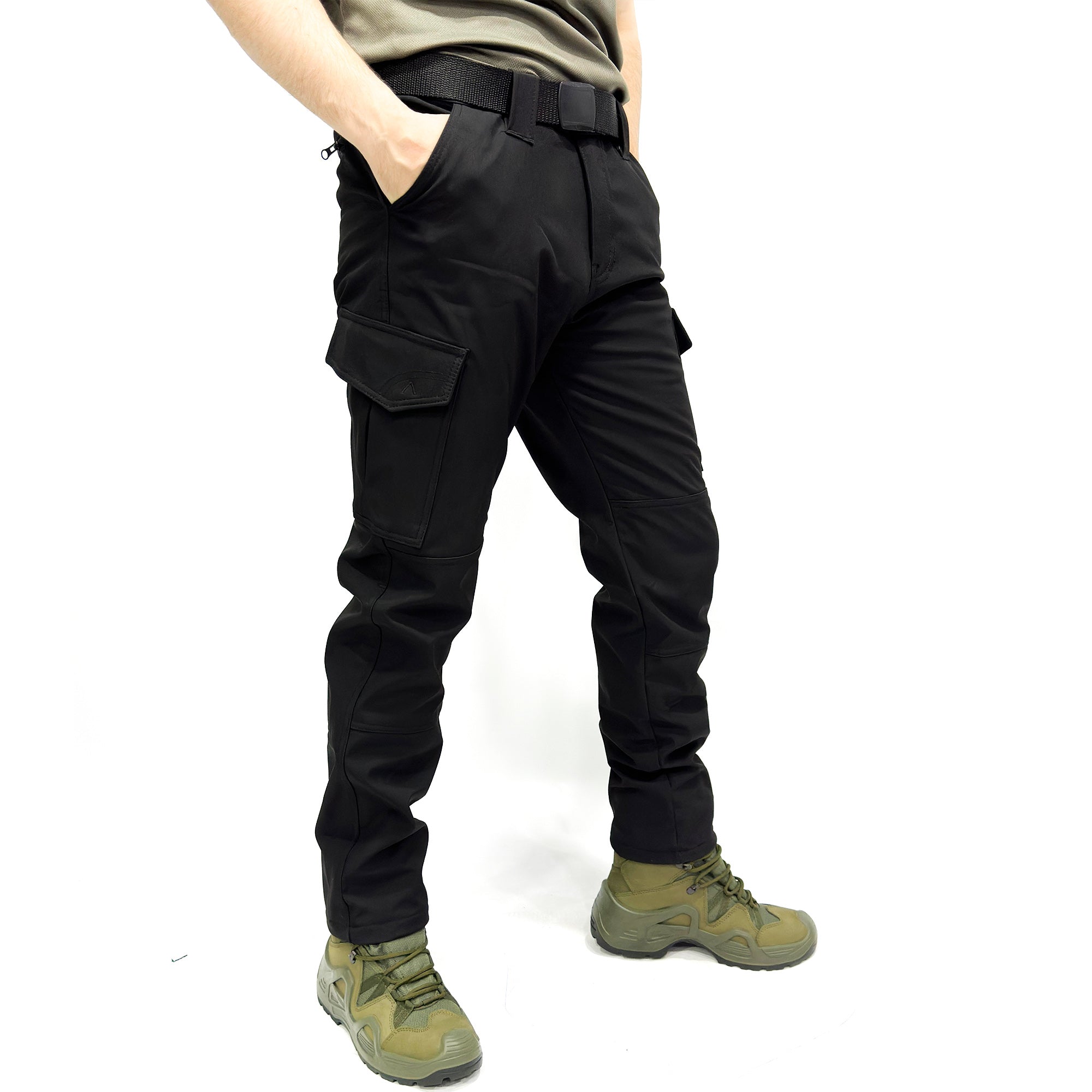 Wind-Waterproof Black Softshell Pants - Fleece Inside