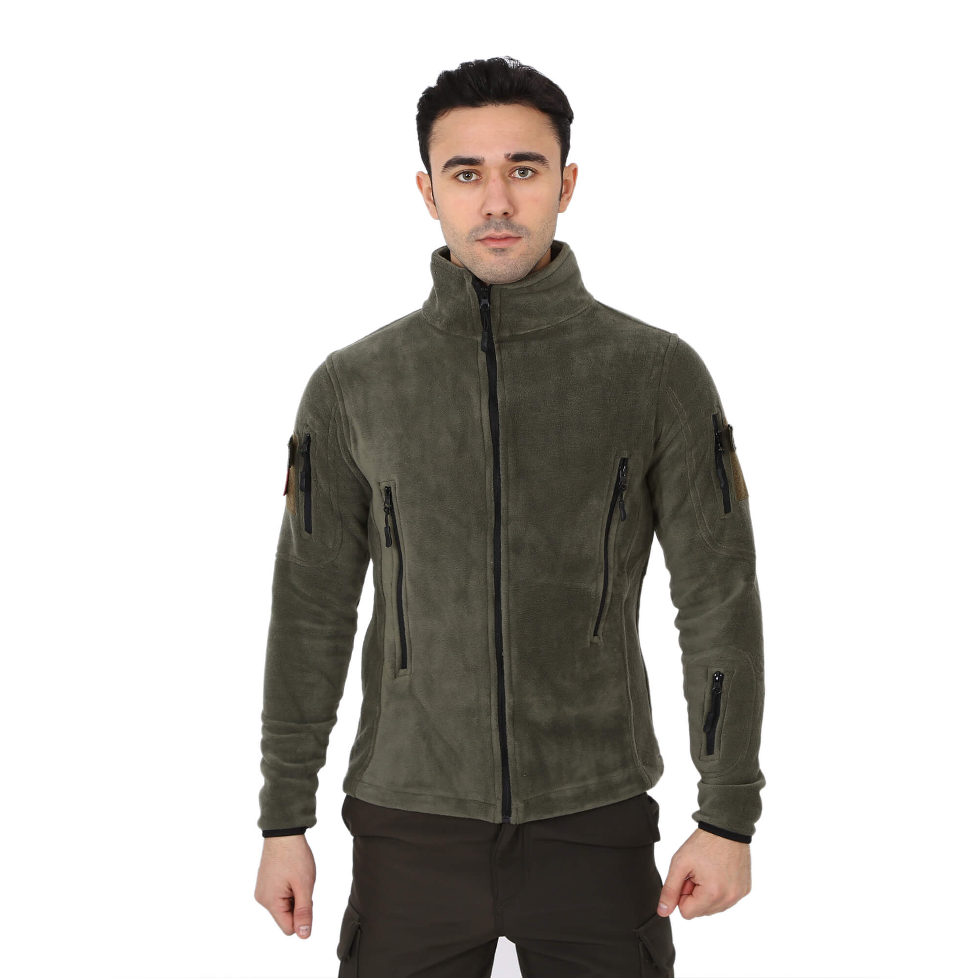 Khaki Tactical Fleece Cardigan Vest Coat Jacket