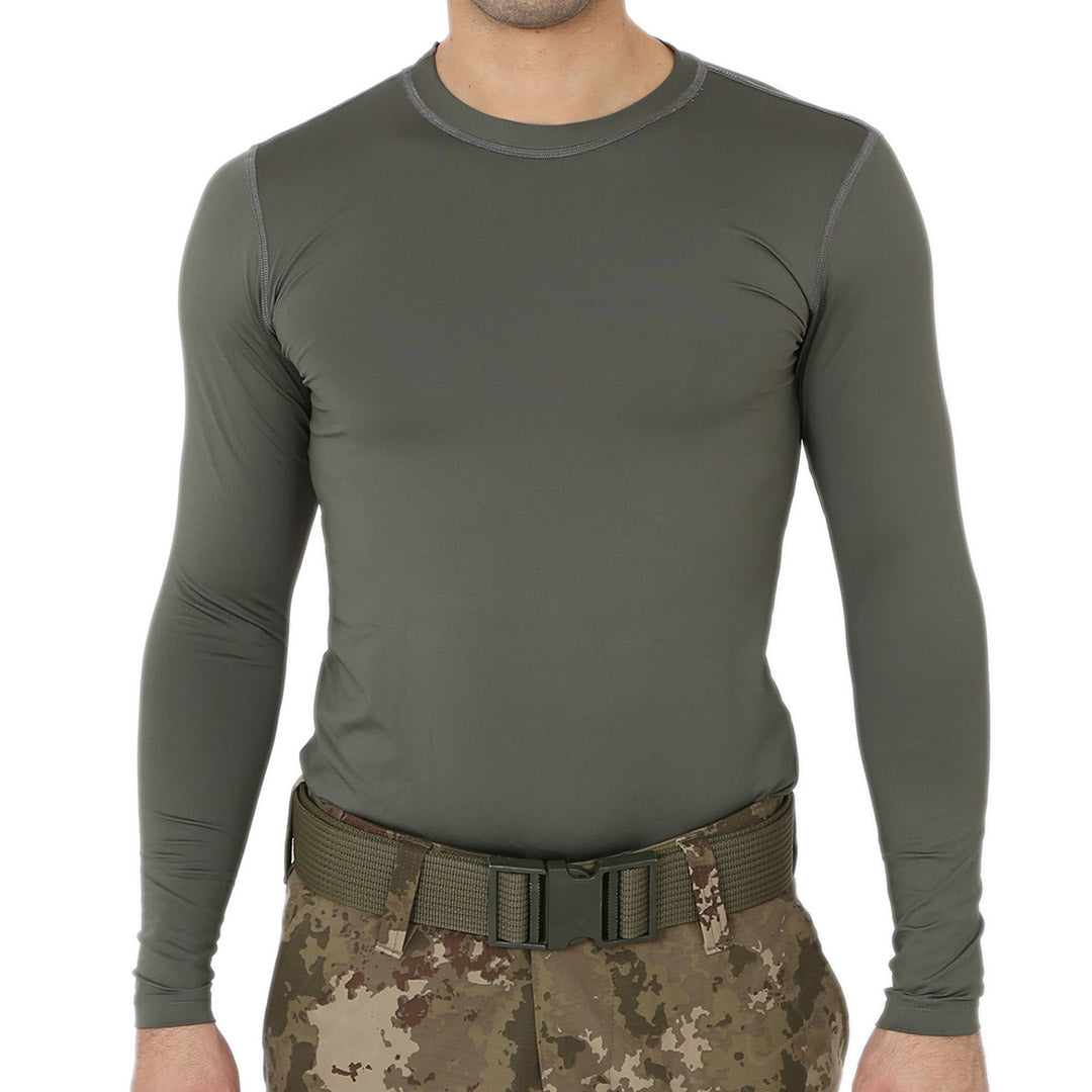 Khaki Long Sleeve Sports Thermal Microfiber T-shirt