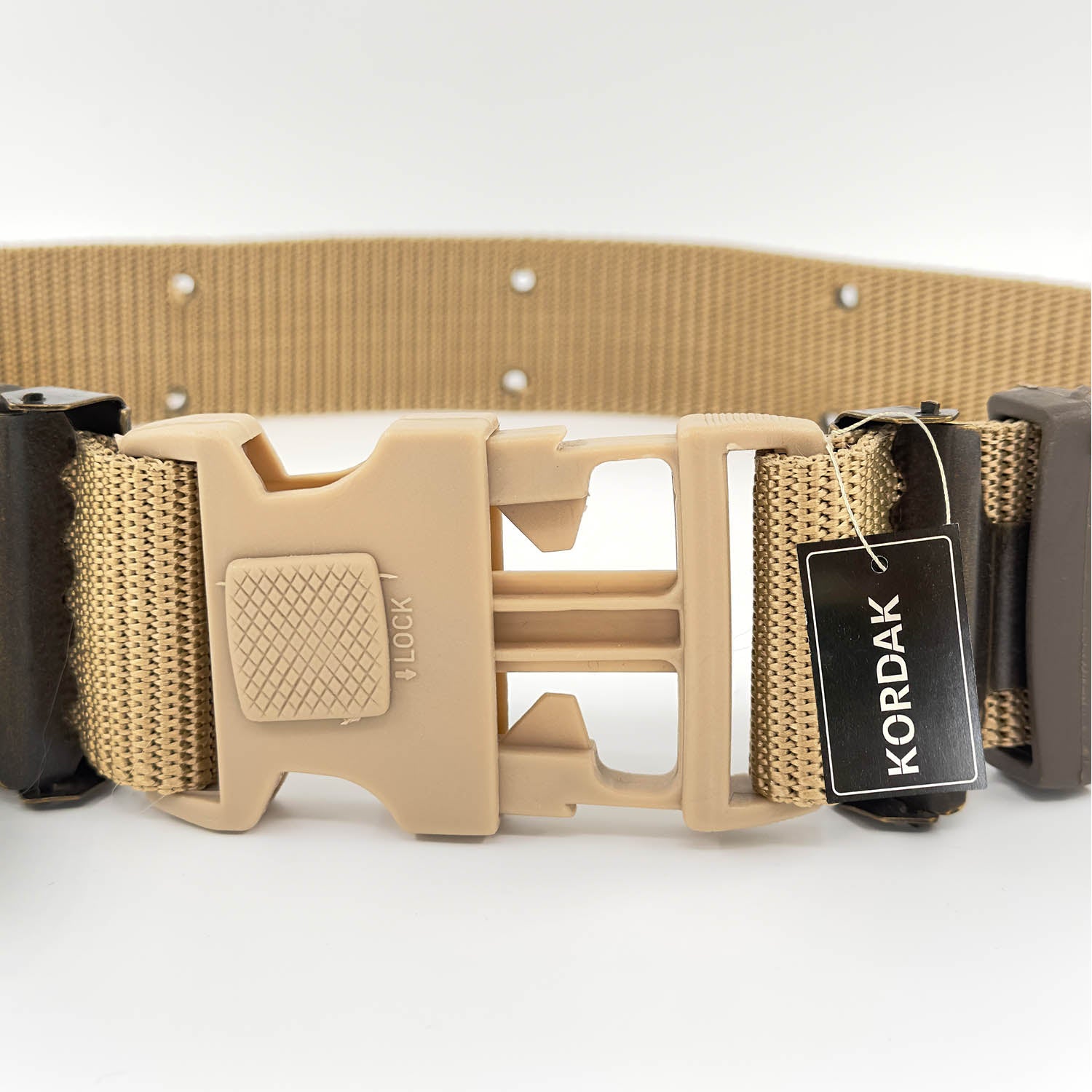 Beige Outdoor Belt with Perforated Iron Hook - Lockable Buckle