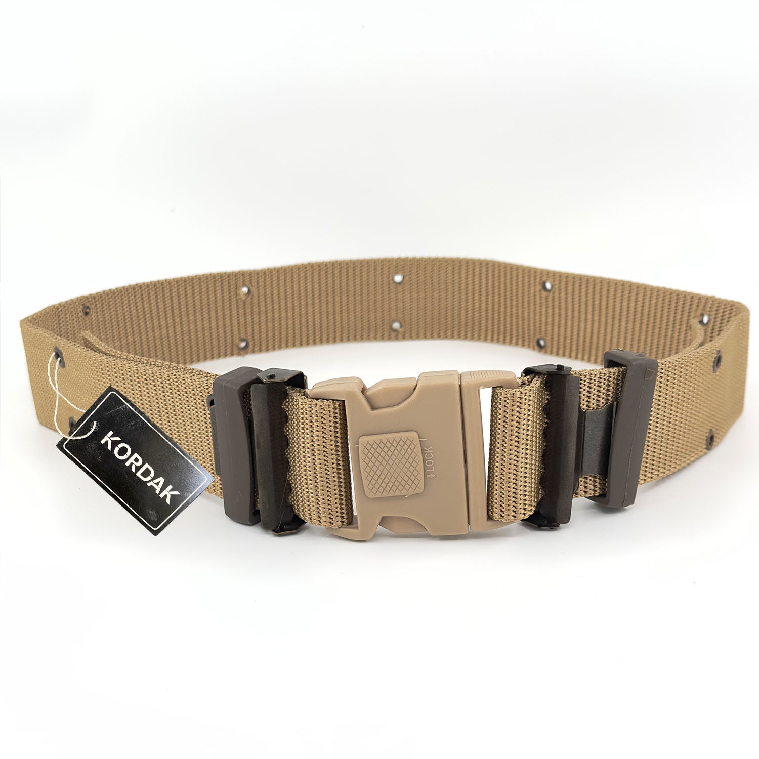 Beige Outdoor Belt with Perforated Iron Hook - Lockable Buckle