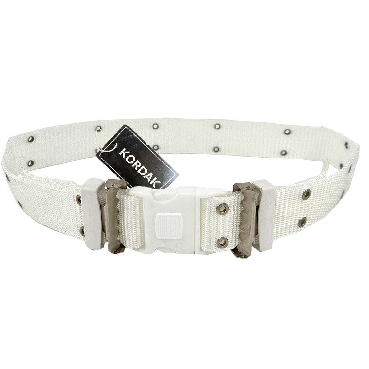 White Outdoor Belt with Perforated Iron Hook - Lockable Buckle