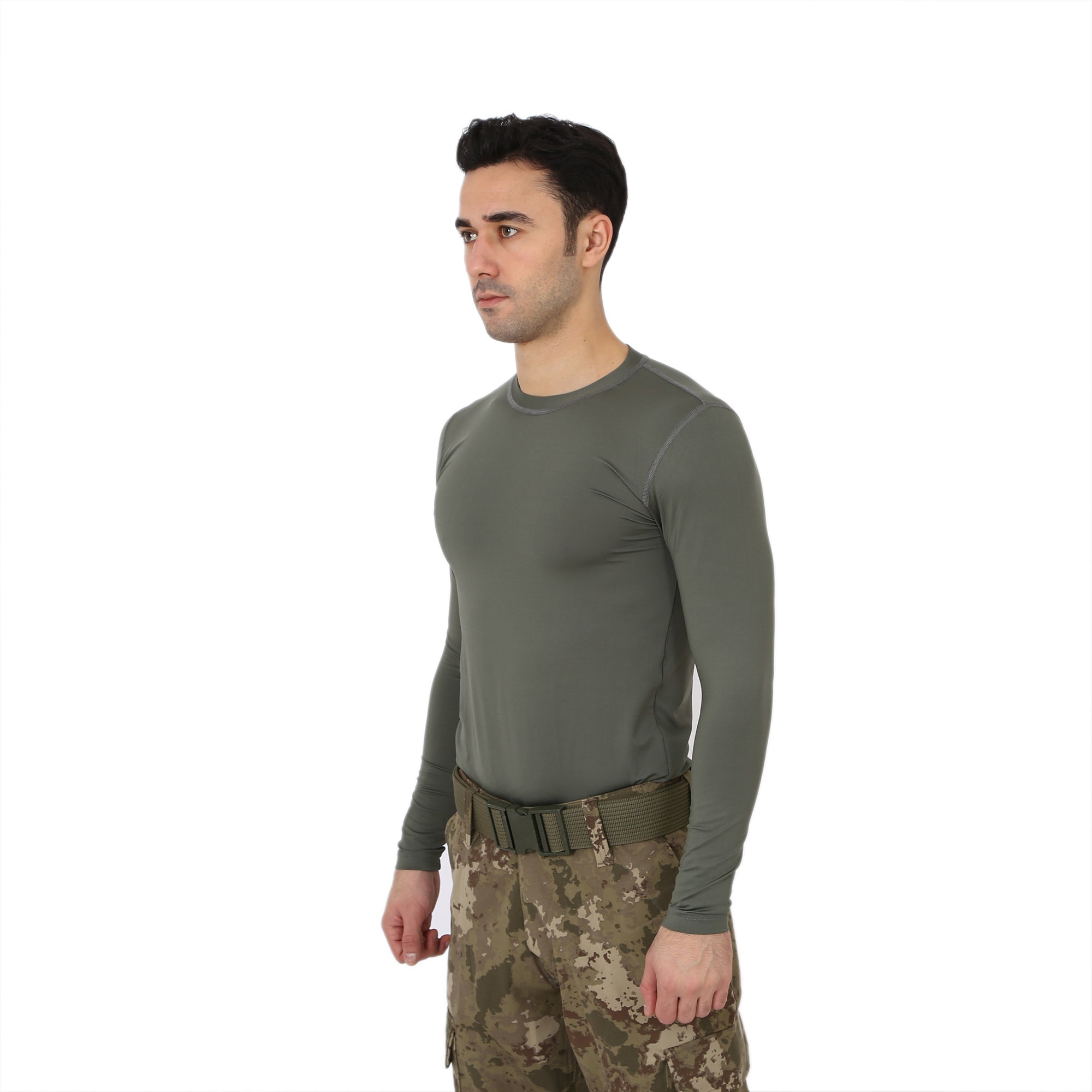 Khaki Long Sleeve Sports Thermal Microfiber T-shirt